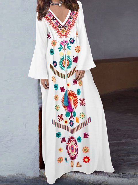 V neck floral dress with sleeves shirts